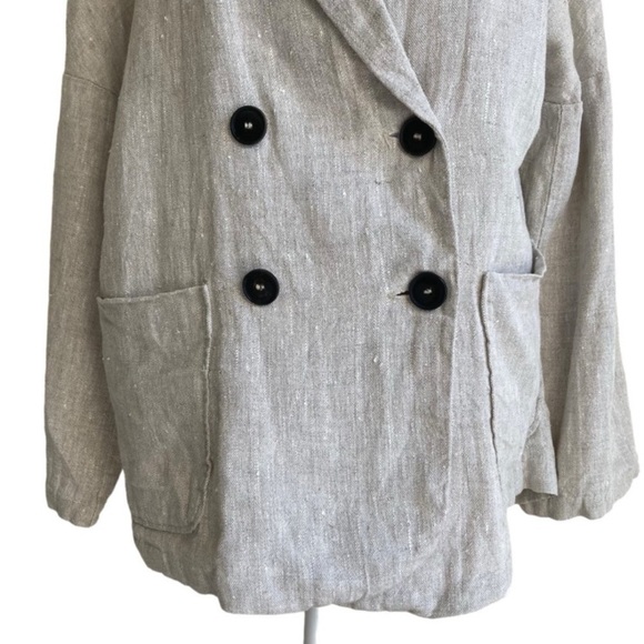 Zara Oversized Lagenlook Double Breasted Linen Blazer Jacket Oatmeal Size XS - Picture 6 of 16